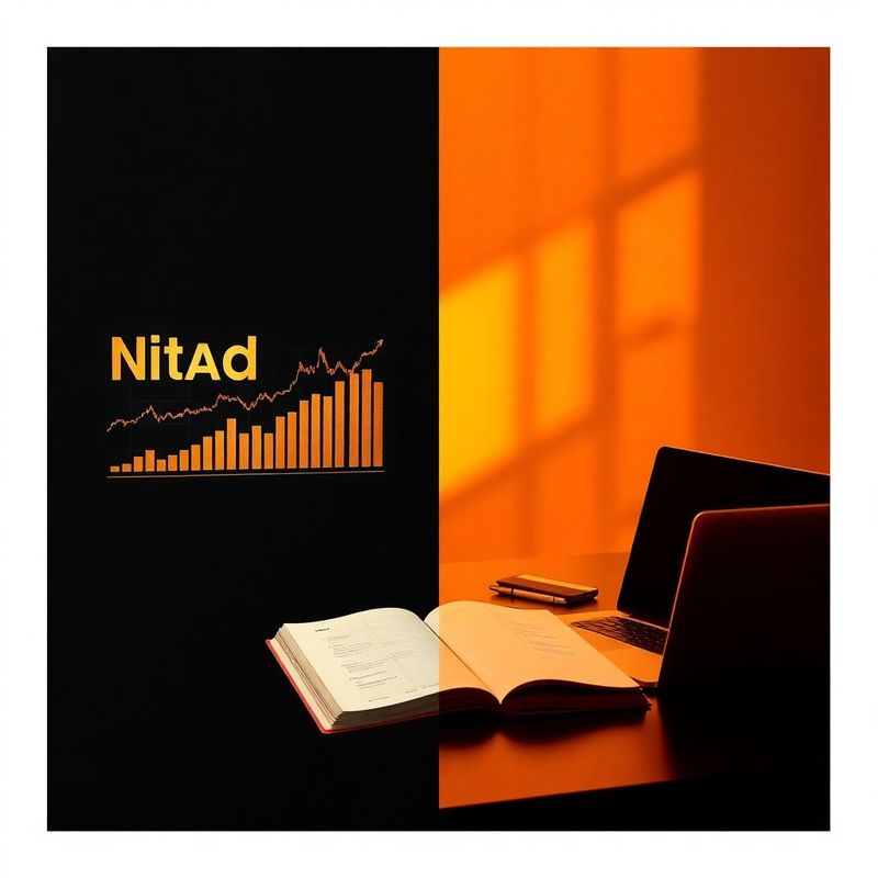 Editorial split composition with charcoal data charts on the left and a warm golden-hour desk on the right